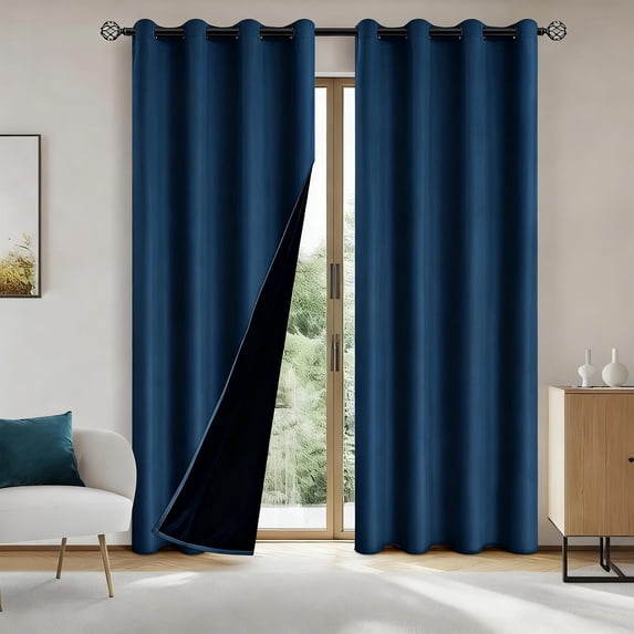 Hmgxay 1PC Curtain, Polyester Pongee Light-Blocking Curtains with Perforated Design, Thermal Insulating Window Drapes, Noise Reducing Privacy Curtains for Bedroom(40"x80",Navy)