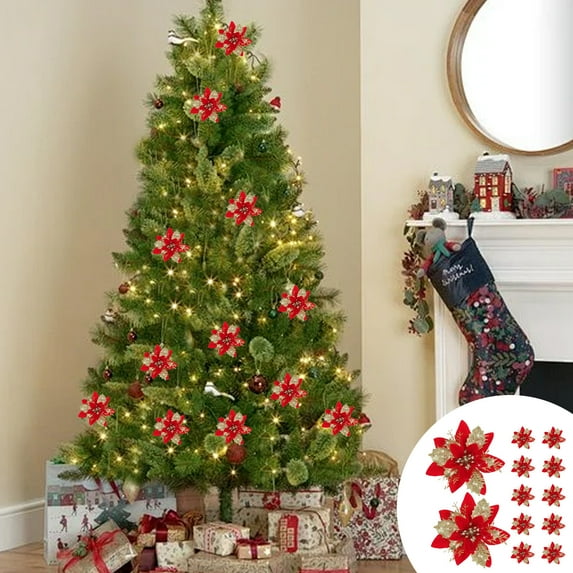 Hmgxay 2" Christmas Ribbon Clips, 12PCS Decorative Christmas Floral Clips with Glitter, Festive Garland Decorations for Holiday Parties, DIY Christmas Ornaments for Home Decor(Red)