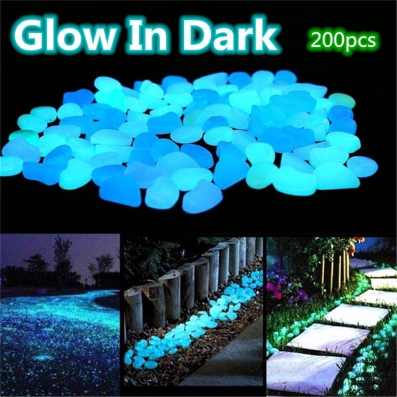 Hmgxay 200PC Glow In The Dark Pebbles, Luminous Garden Stones for Decoration, Radiant Outdoor Pebbles for Pathways, Illuminating Resin Stones for Home and Aquarium(Blue)