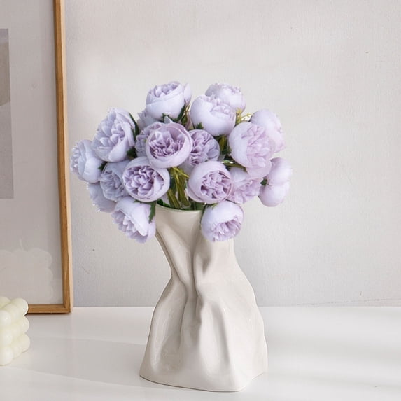 Hmgxay 27-Head Lotus Simulation Flower Bouquet, Artificial Tea Roses Arrangement, Faux Floral Centerpiece, Hand-held Decorative Bloom for Home Décor(Purple)