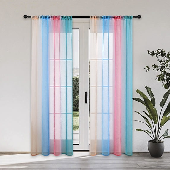Hmgxay 55 X 63 Inches Colorful Sheer Curtains, Ombre Rod Pocket Drapes, Semi-Transparent Voile Window Treatment, Bright Multi-Colored Valance for Living Room or Bedroom