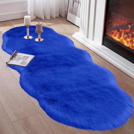 Hmgxay 55in Extra Large Bedroom Rug, Soft Plush Area Carpet for Living Room, Comfortable Non-Slip Floor Mat for Bedroom, Washable Velvet Fleece Runner Carpet(16"x55",Blue)