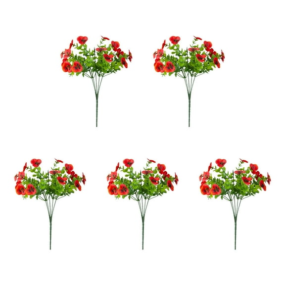 Hmgxay 5PC Artificial Flower Arrangement, Decorative Faux Flowers with Eucalyptus and Pansies, Lifelike Silk Floral Set for Home and Garden Decor, Low Maintenance 5-Piece Floral Display(Red)