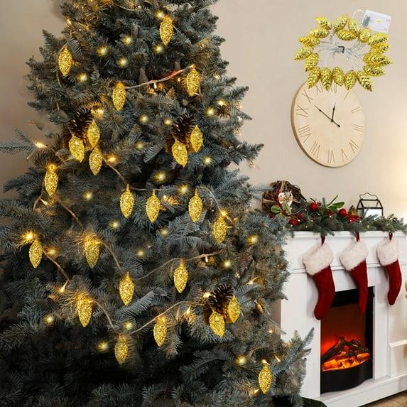 Hmgxay 7Ft Pinecone String Lights, Decorative Christmas Lights with Golden Pinecones, Festive LED Light Garland for Holiday Decorations