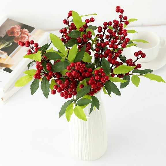Hmgxay Artificial Red Fruit Twig, Decorative Red Berry Branch for Christmas, Simulation Red Fruit Decoration for Home, Faux Red Berry Stem for Festive Ambience