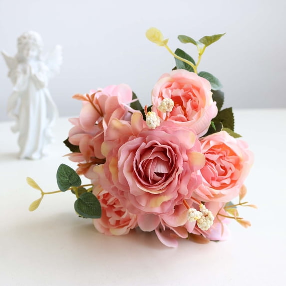 Hmgxay Artificial Silk Flowers Bouquet, Vibrant Peony Floral Arrangement for Wedding Decorations, Home Decor Faux Flower Arrangement for Centerpieces(Pink)