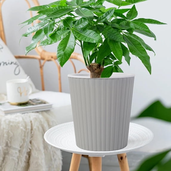 Hmgxay Automatic Water Absorbing Flowerpot, Self-Watering Plant Pot with Intelligent Watering System, Circular Planter with Moisture Control, Easy-Clean Plastic Flower Container(Gray)