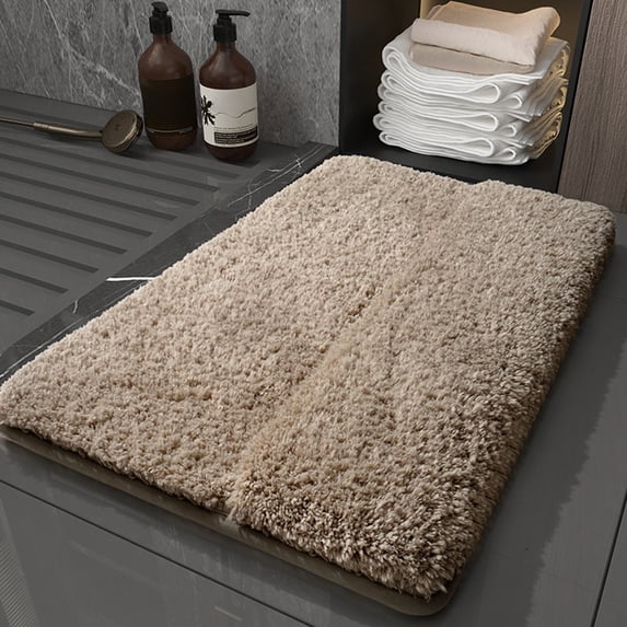 Hmgxay Bathroom Rug, 12"x16" Soft Bath Mat, Non-Slip Shower Mat, Water-Absorbent Bathroom Carpet, Machine-Washable Floor Mat(Khaki)