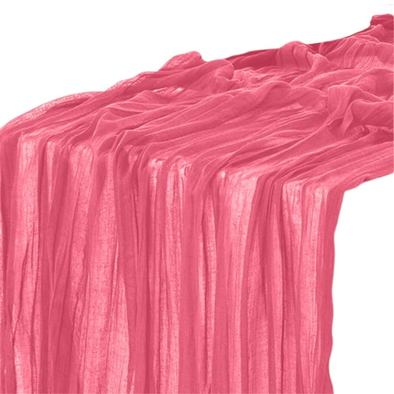 Hmgxay Bohemian Heatproof Cheesecloth Table Runner, Crinkle Gauze Boho Table Decor, Extra-Long 35.4"x70.8" Party Tablecloth for Weddings, Christmas & Indoor Kitchen Dining(Dark Pink)
