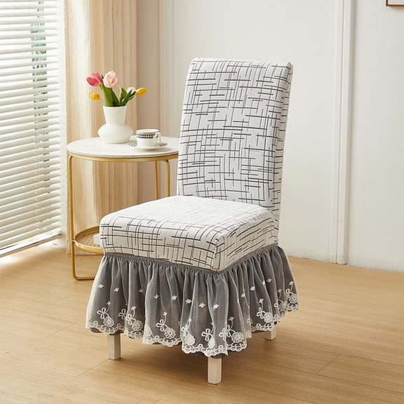 Hmgxay Chair Cover, Elegant Stretch Dining Chair Cover with Unique Jacquard Design, Pleated Skirt-style Furniture Protector, High-Elastic Universal Chair Slipcover for Home Decor(Gray)