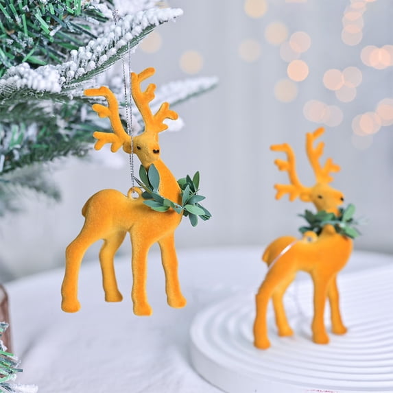 Hmgxay Christmas Flocking Wreath, Festive Decorative Wreath with Cute Design, Soft Flocking Material Christmas Ornament, Multi-Scene Solar Holiday Pendant(Yellow)
