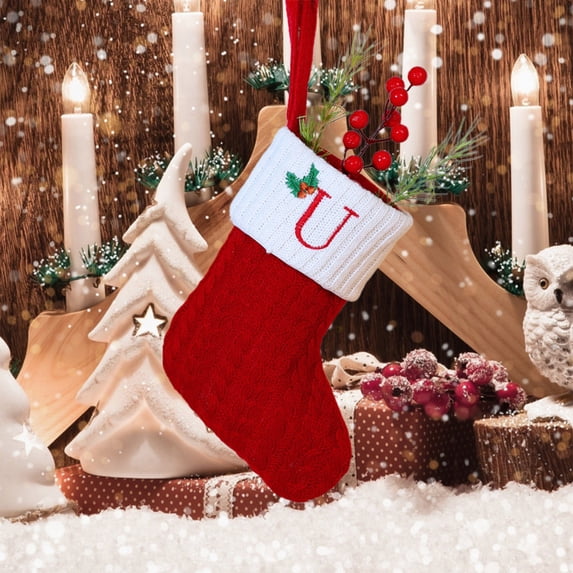 Hmgxay Christmas Letter Socks, Personalized Embroidered Stockings with Festive Design, Knitted Holiday Booties for Decoration, Cute Custom Initial Holiday Socks for Family