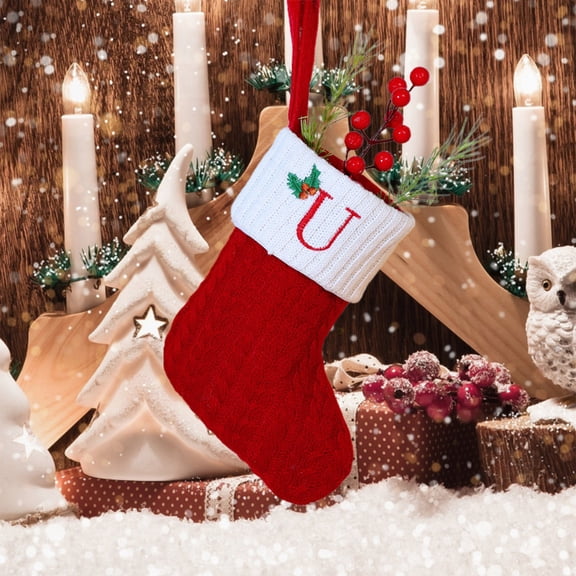 Hmgxay Christmas Letter Socks, Personalized Embroidered Stockings with Festive Design, Knitted Holiday Booties for Decoration, Cute Custom Initial Holiday Socks for Family