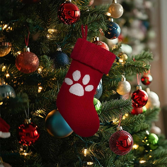 Hmgxay Christmas Stockings, Festive Holiday Socks for Decorations, Cute Dog Paw Ornaments for Tree, Adorable Acrylic Fiber Stockings for Gift Giving(Red)