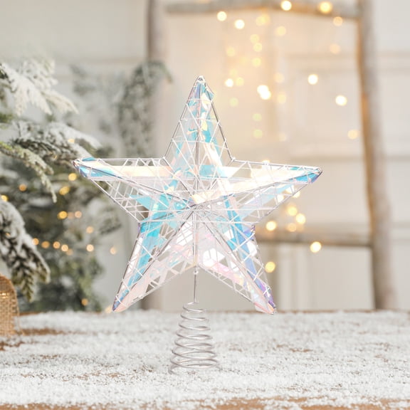 Hmgxay Christmas Tree Topper, Holiday Star Tree Decor with Soft Glowing Lights, Five-Pointed Star Decoration for Festive Tree, Elegant Iron Christmas Ornament for Indoor and Outdoor Use(White)