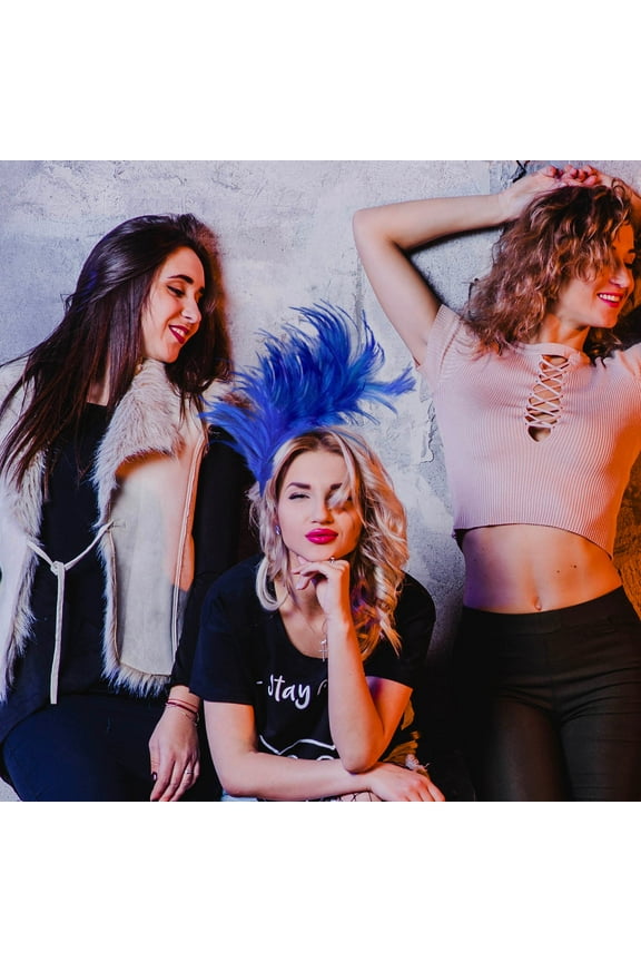 Colorful Headband, Elastic Carnival Headpiece with Delicate Feathers, Retro Hair Fascinator for Parties, Stylish Women's Hairband for Cocktail Events(Dark Blue)