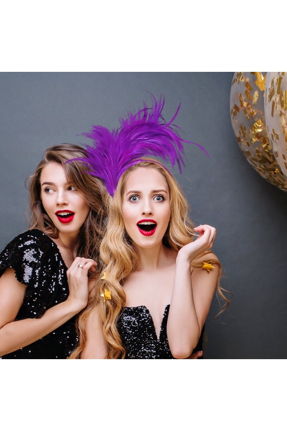 Colorful Headband, Elastic Carnival Headpiece with Delicate Feathers, Retro Hair Fascinator for Parties, Stylish Women's Hairband for Cocktail Events(Purple)