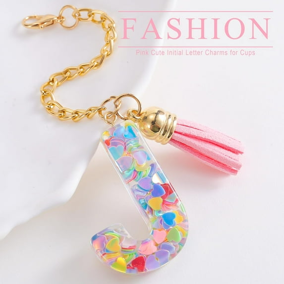 Hmgxay Cute Initial Keychain, Personalized Letter Tumbler Handle, Charming Cup Accessory with Tassel, Stylish Custom Cup Identifier for Women and Girls