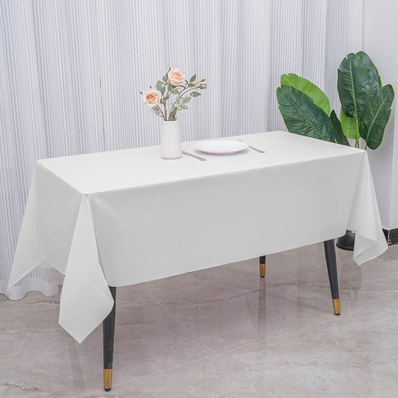 Hmgxay Disposable Tablecloth, Single-Use Plastic Table Cover for Parties, Waterproof and Oil-Proof Table Protection, Convenient Disposable Table Linen for Birthdays and Events(White)