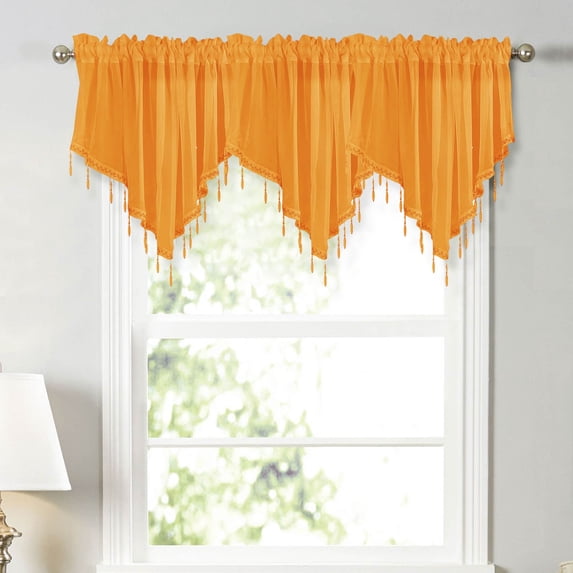 Hmgxay Floral Lace Curtain, Elegant Sheer Lace Window Treatment with Scalloped Edges, Rod Pocket Top Design for Easy Installation, Hand Washable Polyester Drapes(Yellow)
