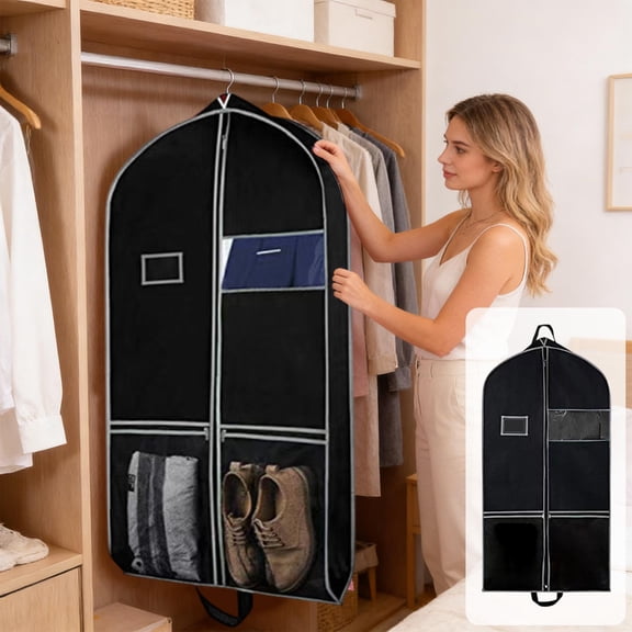 Hmgxay Garment Cover, Multi-Functional Suit Storage Bag with Mesh Pockets, Travel Suit Protector with Dustproof and Waterproof Features, Portable Travel Organizer for Formal Attire(Black)