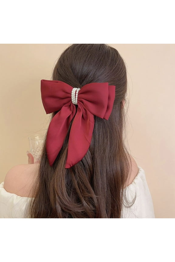 Hair Bows, Oversized Hair Clips for Women, Cute Hair Accessories with Long Tails, Elegant Hair Barrettes for Special Occasions(Red)