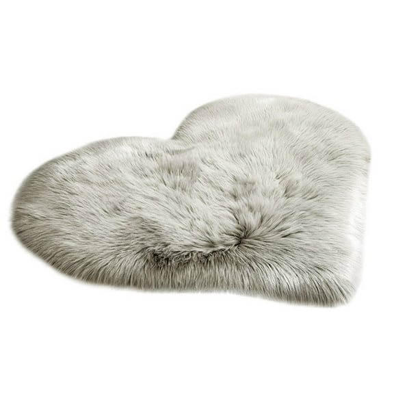 Hmgxay Heart Shaped Rugs for Bedroom, Small Aesthetic Carpet Girls, Cute Shaggy Floor Mirror Mat, Pastel Furry Throw Rug(12x16 Inches,Gray)