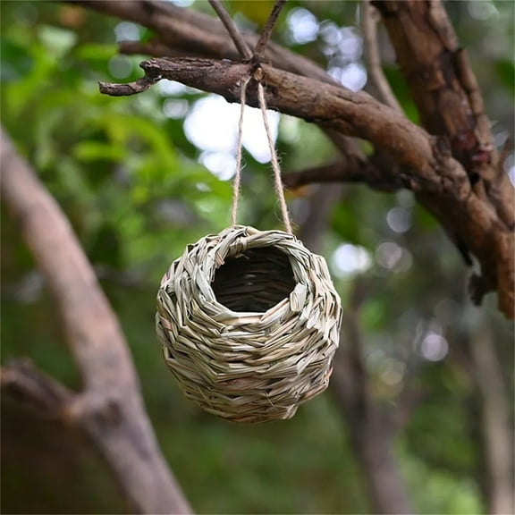 Hmgxay Hummingbird Nest, Sphere-Shaped Bird Shelter with Round Opening, Outdoor Hanging Bird House for Garden Decoration, Woven Rattan Bird Feeder for Birds