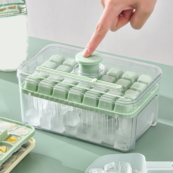 Hmgxay Ice Cube Tray, Innovative One-Click Ice Cubes Maker with Lid and Storage Bin, Space-Saving Ice Cube Molds for Easy Release, Versatile Ice Storage Container for Custom Drinks(Green)