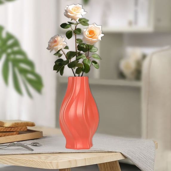 Hmgxay Imitation Ceramic Vase, Elegant Plastic Flower Container, Modern Decorative Vase for Home, Stylish Dried Floral Holder(Orange)