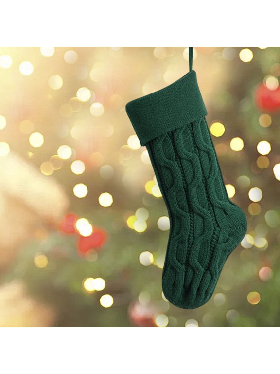 Knitted Wool Christmas Stocking, Festive Gift Bag for Holiday Treats, Double-sided Candy Holder for Family, Cute Decorative Stocking for Christmas Display(Green)