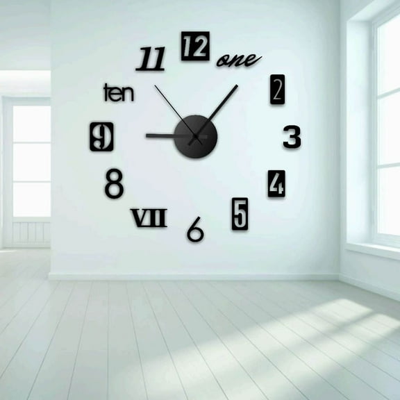 Hmgxay Large Wall Clock, DIY Acrylic Clock Sticker Set, Replacement Quartz Clock Kit, Modern Living Room Wall Decoration(Black)