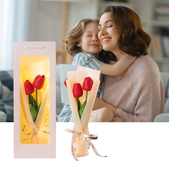 Hmgxay Luminous Soap Flowers, Handheld Soap Roses Gift Set for Special Occasions, Preserved Real Rose Bouquet with LED Lights, Elegant Floral Gift Box for Women(Red)