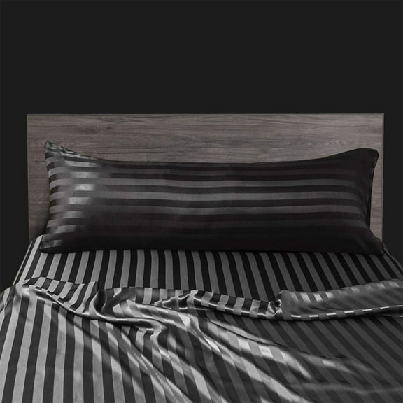 Hmgxay Pillowcase, Wrinkle Resistant Soft Imitation Silk Satin Pillow Cover, Jacquard Satin Cushion Case, Luxurious Solid Color Pillow Protector(20"x54",Black)