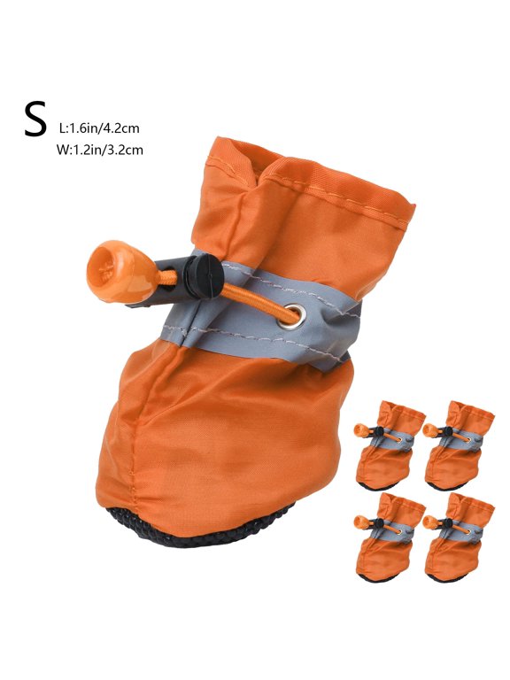 Reflective Pet Shoes, Non-Slip Dog Boots, Waterproof Dog Footwear, Comfortable Dog Shoe Covers for Small Dogs and Puppies, 4 Pack(4.3x4.3x0.8 Inches)(S)