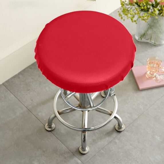 Hmgxay Round Bar Stool Cover, Waterproof Faux Leather Stool Protector with Elastic Bands, Durable Round Seat Cover for Easy Installation(Red)
