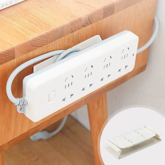 Hmgxay Self-Adhesive Socket Organizer, Cable Management Punch Protector, Desktop Power Strip Holder, Adhesive Plug Mount for Tidy Wiring(White)