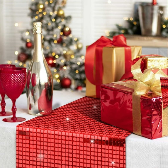 Hmgxay Sequin Table Runner, Sparkling Table Decoration for Party and Events, Glittering Table Cover for Weddings and Celebrations, Luxurious Table Adornment for Special Occasions(Red)
