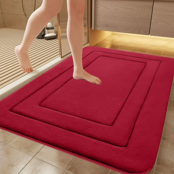 Hmgxay Shower Room Rug, Soft Microfiber Bathroom Mat with High Absorbency, Non-Slip Floor Mat for Bathroom and Kitchen, Plush Carpet for Living Room and Bedroom(16"x24",Red)