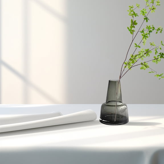 Hmgxay Small Mouth Gray Glass Vase, Elegant Gray Glass Flower Holder, Chic Hydroponic Glass Container, Stylish Decorative Glass Plant Display