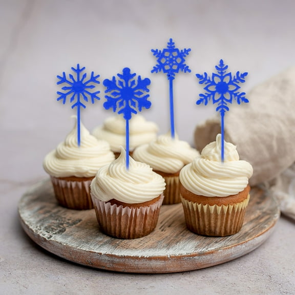 Hmgxay Snowflake Cocktail Sticks, Ice Picks for Drinks and Desserts, Decorative Fruit Skewers, Festive Cupcake Toppers for Parties(Blue)