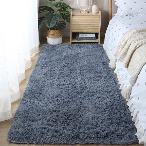 Hmgxay Soft Runner Rug for Bedroom Living Room Plush Fluffy Rug, Shag Furry Runner Rug Carpet Non-Shedding for Nursery Children Kids Girls Room Home Decorative(2.6x5.2 Feet,Gray)