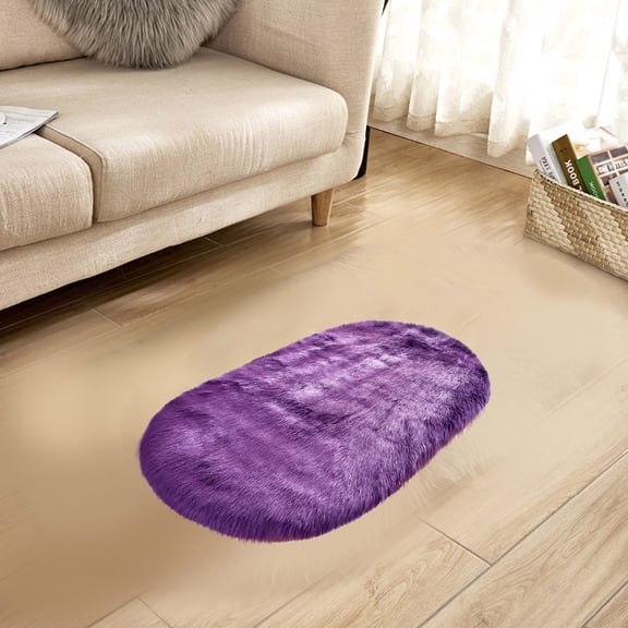 Hmgxay Soft Shaggy Rug for Kids Bedroom, Oval Plush Fluffy Carpets for Living Room, Furry Carpet for Teen Girls Room, Anti-Skid Fuzzy Comfy Rug (16x24 Inches,Purple)