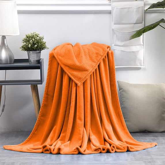 Hmgxay Solid Color Flannel Blanket, 40"x60" Cozy Velvet Conditioning Cover, Multifunctional Sofa Throw, Easy-Care Bed Blanket(Orange)