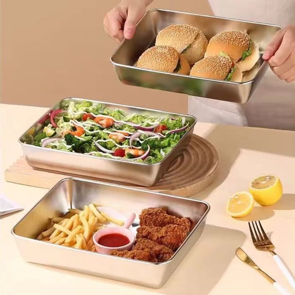 Hmgxay Stainless Steel Meal Tray, Rectangular Food Storage Container, Versatile Serving Tray for Kitchen Organization, Lightweight Oven Safe Tray for Camping and Picnics