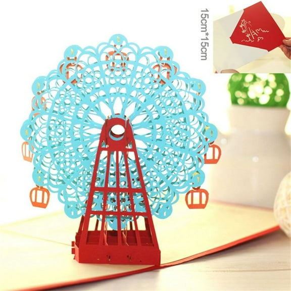 Hmgxay Stereoscopic Greeting Card, 3D Greeting Card with Ferris Wheel Design, Pop-up Birthday Card for Boys and Girls, Artistic Greeting Card for Special Occasions(Blue)