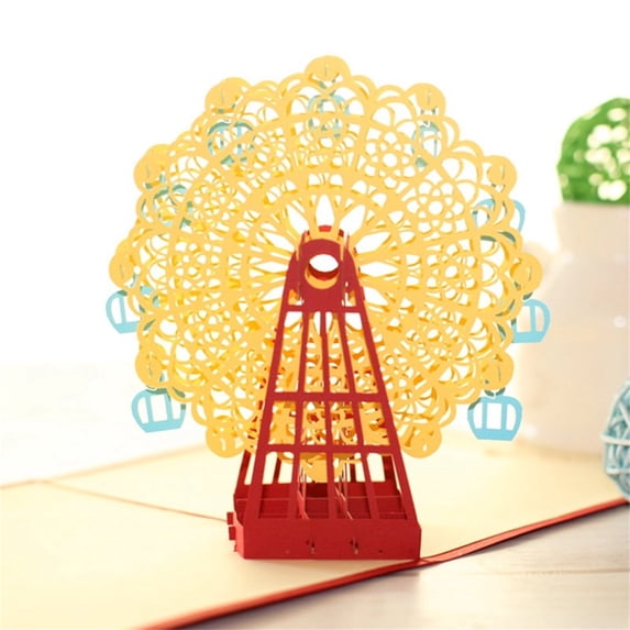 Hmgxay Stereoscopic Greeting Card, 3D Greeting Card with Ferris Wheel Design, Birthday Card for Boys and Girls, Artistic Greeting Card for Special Occasions(Yellow)