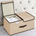 thumbnail image 1 of Hmgxay Storage Box, Foldable Linen Organizer with Double Lids, Rectangular Storage Bin with Removable Divider, Multi-Functional Clothes Basket for Home and Office(Beige), 1 of 7