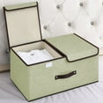 thumbnail image 1 of Hmgxay Storage Box, Foldable Linen Organizer with Double Lids, Rectangular Storage Bin with Removable Divider, Multi-Functional Clothes Basket for Home and Office(Green), 1 of 7