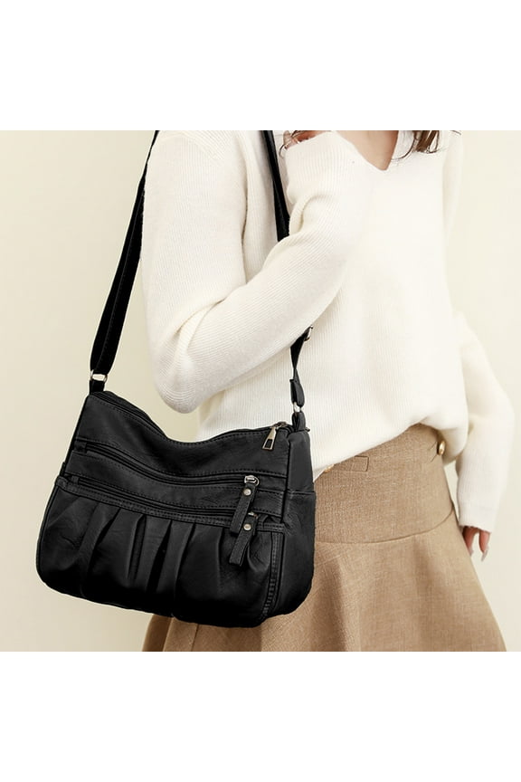 Stylish Women's Shoulder Bag, Fashionable Pleated Tote, Multi-Layer Handbag for Women, Large Capacity Purse, Versatile Shoulder Tote(Black)